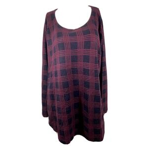 NWT Lane Bryant Womens Burgundy Black Plaid Knit Sweater Top Size 26/28 Pullover